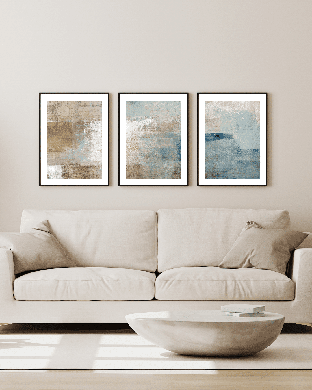 Beige and Blue Hues Abstract Art Set