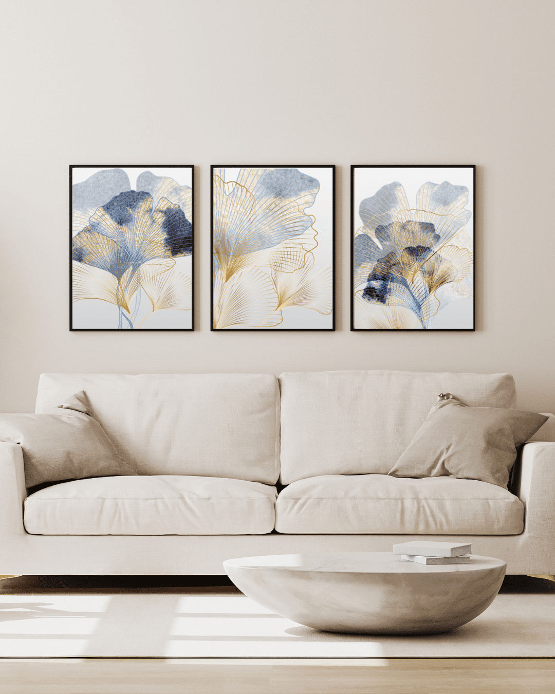 Blue Gold Delicacy Abstract Art Set