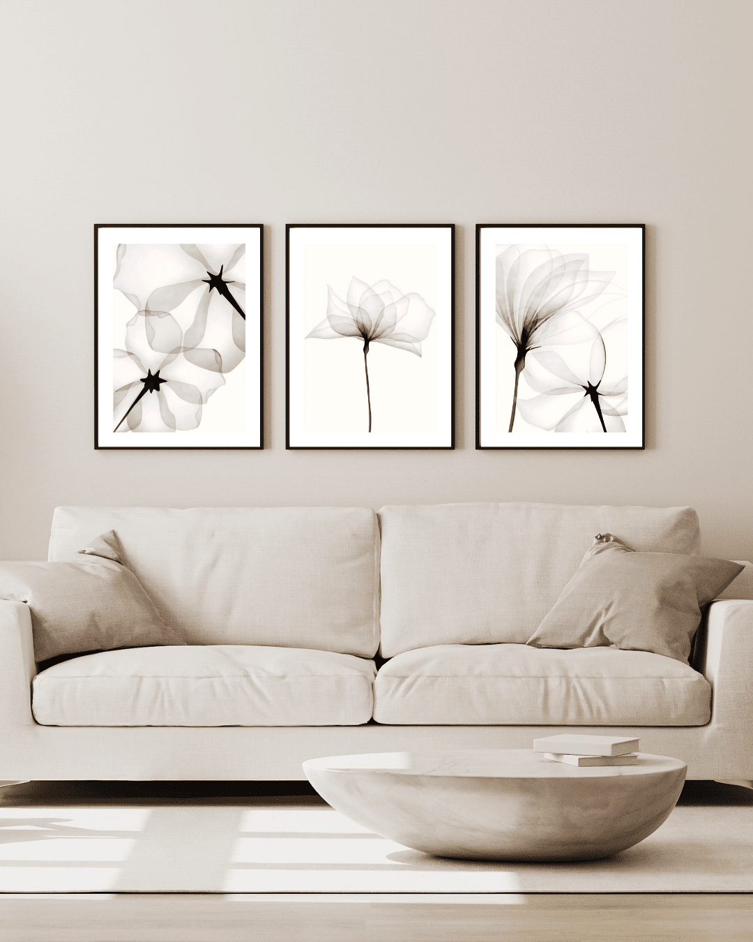Mono Delicate Flowers Abstract Art Set