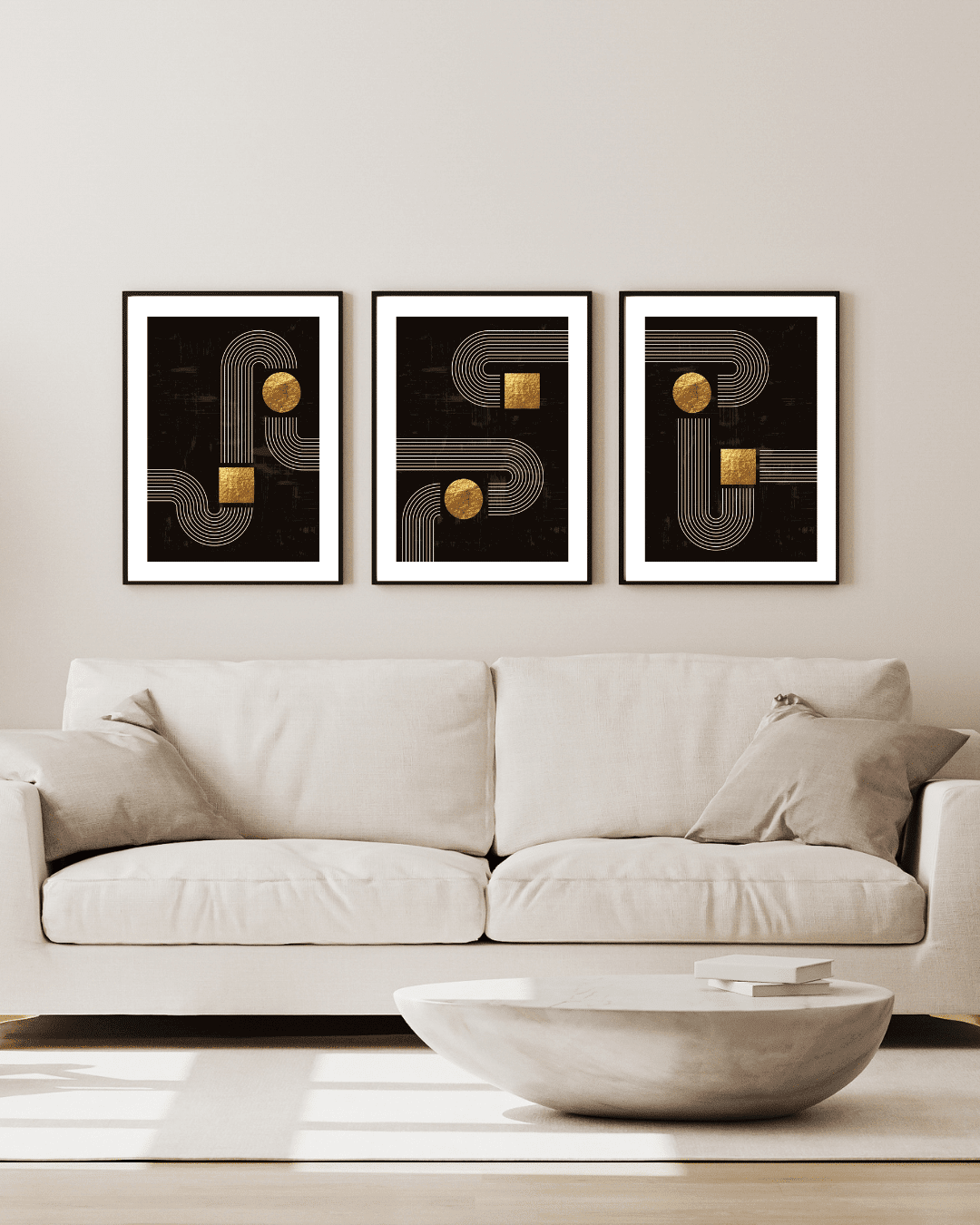 Black and Gold Roadway Abstract Art Set