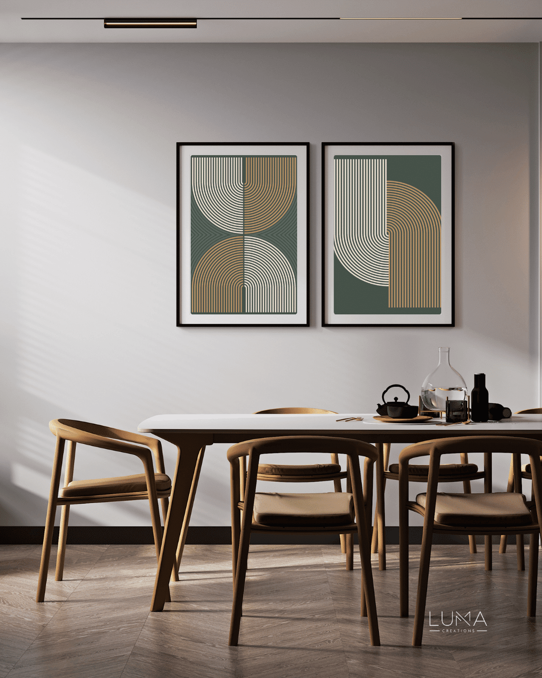 Olive Symmetry Abstract Art Set