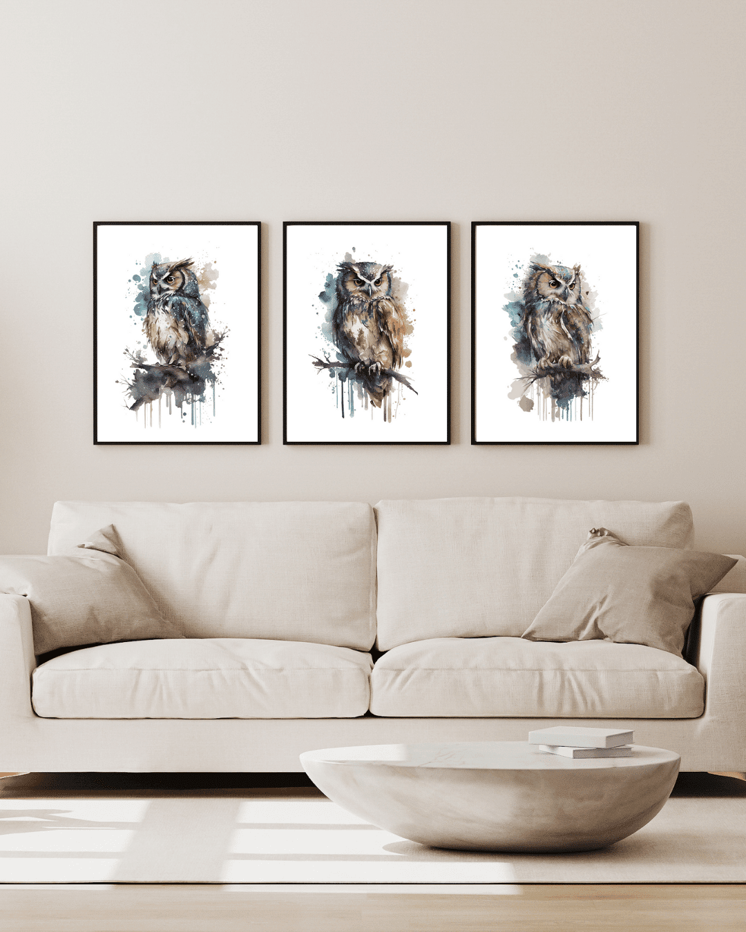 Water Colour Owls Animal Art Set