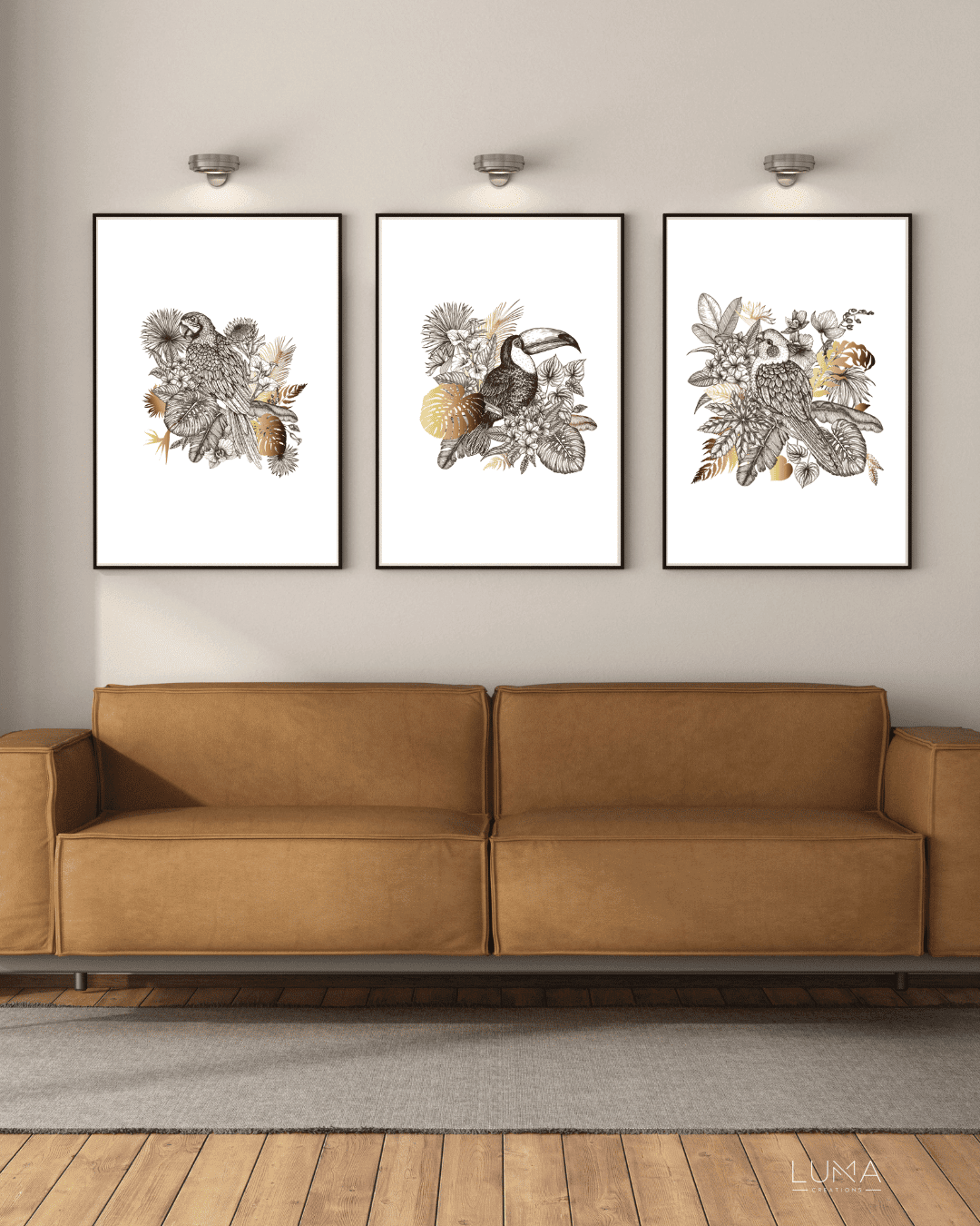 Black and Gold Toucan Nature Set of 3