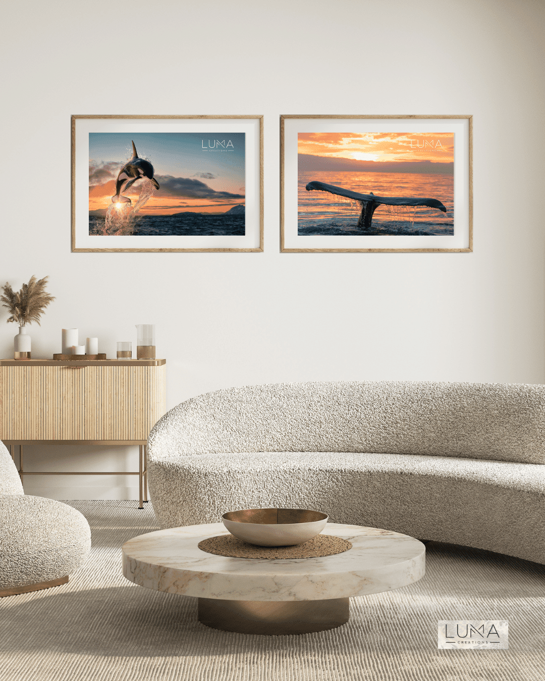 Gliding the Sunset Sea Landscape Artwork Set of 2