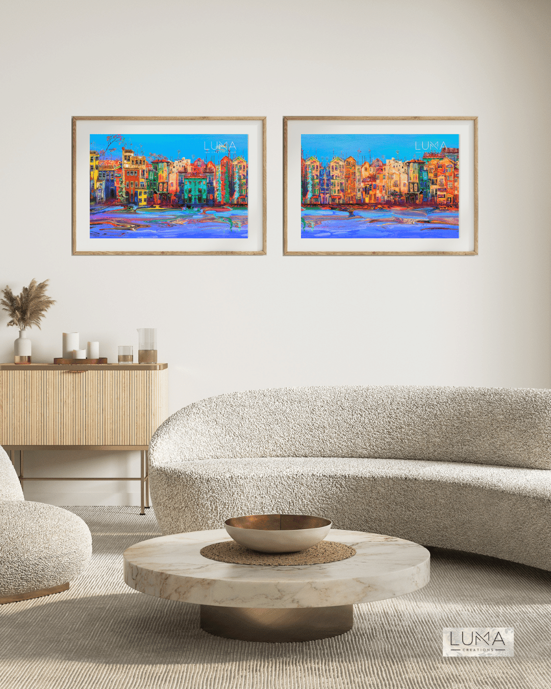 Beautiful Bright City Landscape Artwork Set of 2